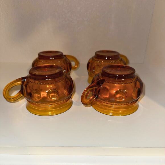 Vintage Amber Glass Thumbprint Cups | Set of 4 | Warm Fall Midcentury MCM - Picture 11 of 11